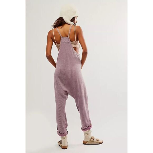 Free People FP One Frankie Jumpsuit Mauve Quail Waffle Knit Small S NEW - Picture 3 of 4